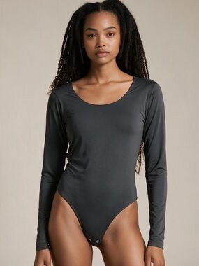 HYZ Long Sleeve Thong Bodysuit NWT | Medium •  Gray • Nylon Spandex •